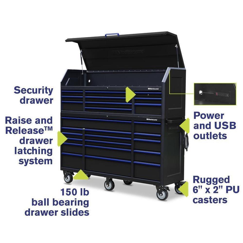 Montezuma 72" x 20" 26-Drawer Steel Tool Chest And Cabinet Combo
