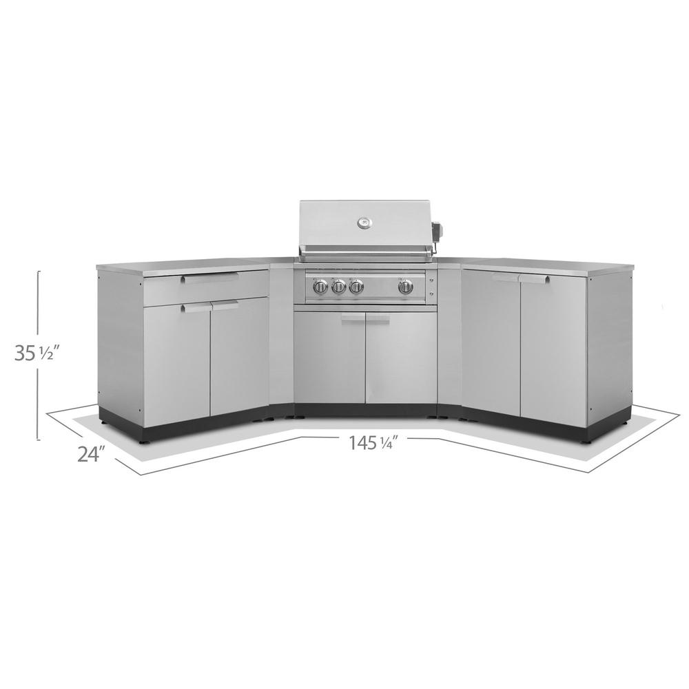 Newage Products Outdoor Kitchen Cabinets Classic Stainless Steel 7-Piece Set With (X2) 45° Corner Cabinet