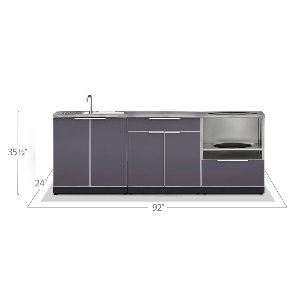 Newage Outdoor Kitchen Cabinets Slate Gray Aluminum 4-Piece Set With Sink Cabinet And 32" Countertop