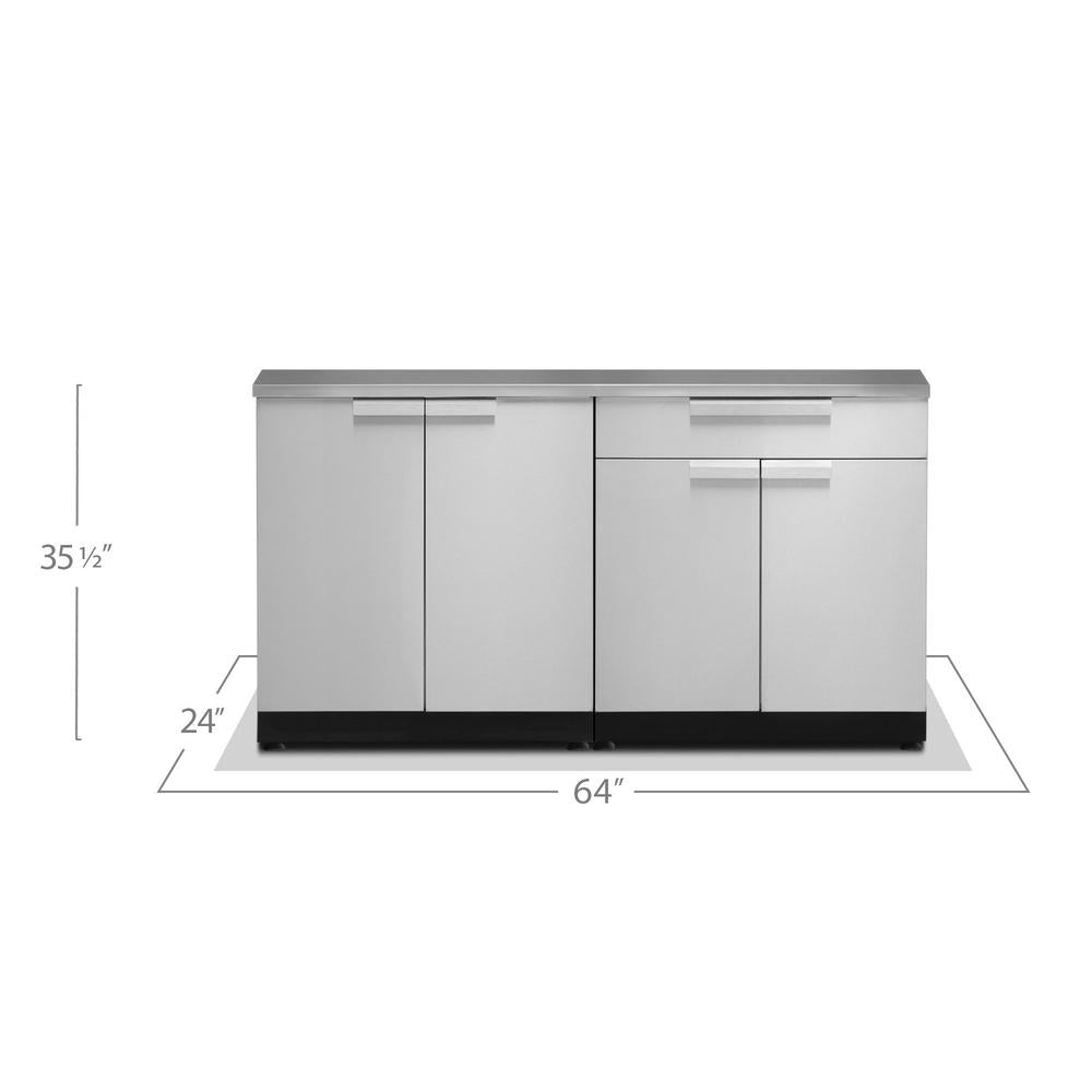 Newage Products Outdoor Kitchen Cabinets Stainless Steel 2-Piece Set With 2-Door Cabinet And 64" Countertop
