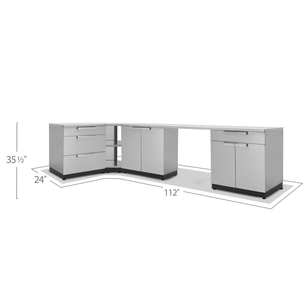 Newage Products Outdoor Kitchen Cabinets Stainless Steel 6-Piece Set With 90° Corner Shelf