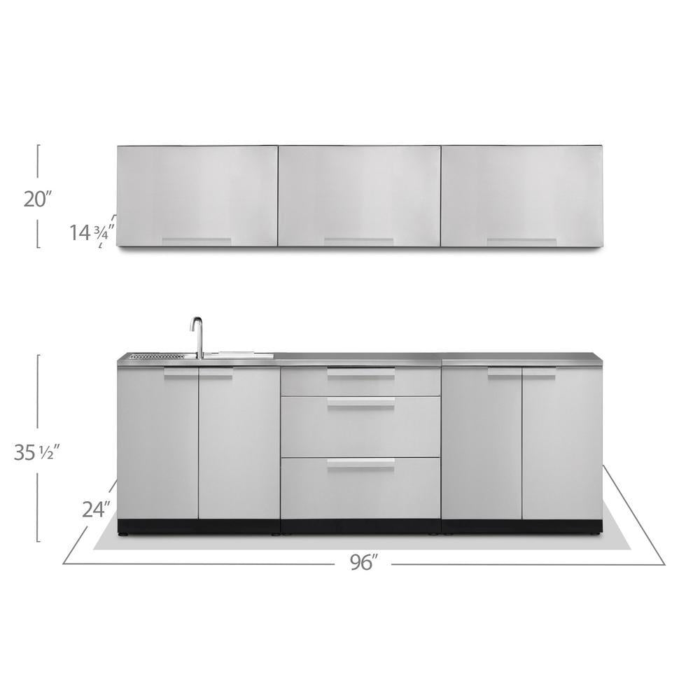 Newage Products Outdoor Kitchen Cabinets Stainless Steel 7-Piece Set With 3-Drawer Cabinet And 64" Countertop